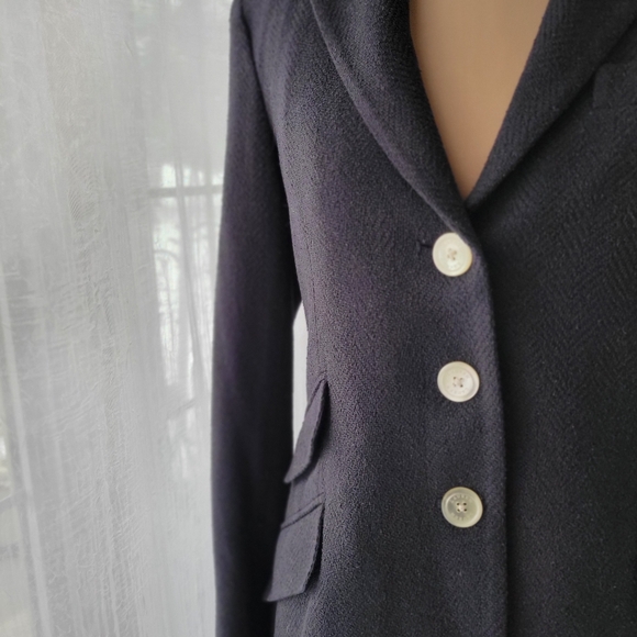 Ralph Lauren Navy Women's Blazer with White Buttons 100% Silk Size 4 - Picture 6 of 10